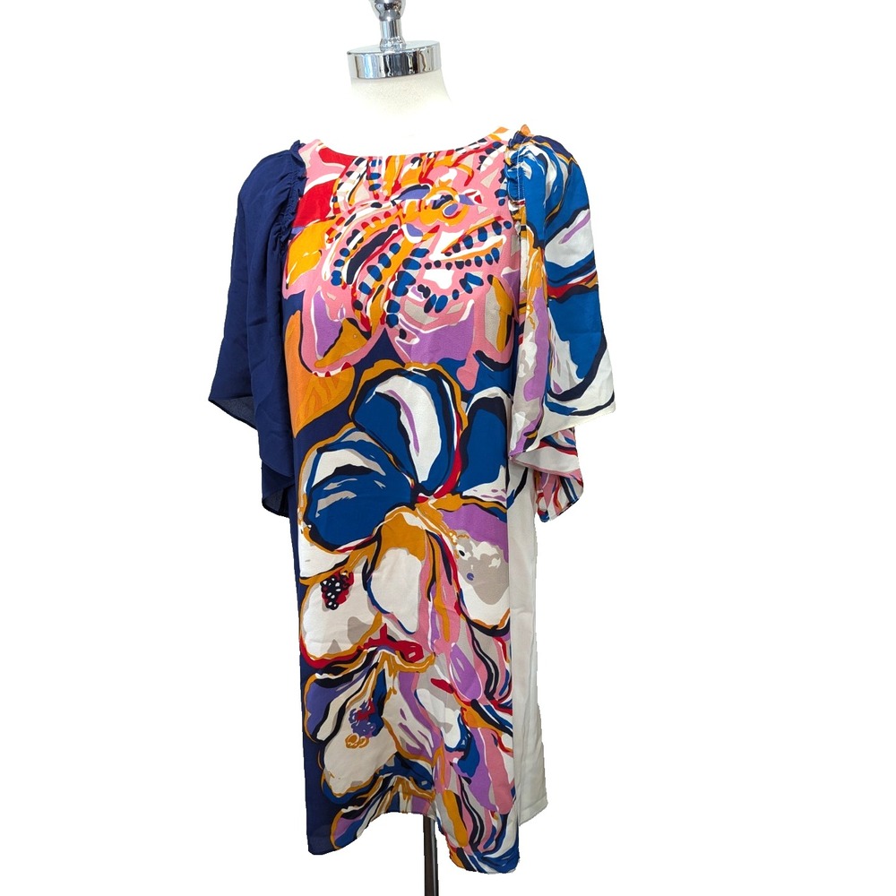 Anthropologie Maeve Vero Floral Silk Multicolor Shift Dress Flowy Sleeve XS